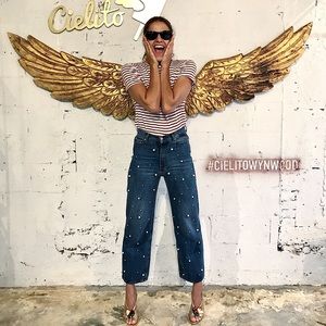 High waist jeans with pearls